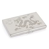 Carved Chinese Dragon Stainless Steel Metal Cigarette Case Holder Box for King Size or 100's Cigarettes