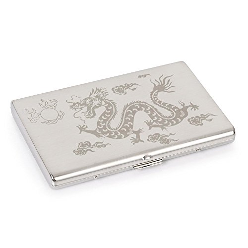 Carved Chinese Dragon Stainless Steel Metal Cigarette Case Holder Box