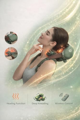 Image of Bionic Heated Massager for Neck & Shoulder Pain Relief | 4D Kneading Electric Body Massage Machine | Portable Hand Shape Deep Tissue Relaxation Device for Men & Women (Green)