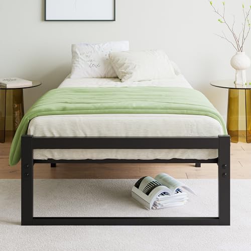 VECOCHO Bett90x200 cm,Bettgestell 90x200 mit Lattenrost aus Metall,Metallbett 90x200 cm mit Stauraum-32cm Hoch,Gästebett Doppelbett KeinBoxspringbett Erforderlich,Schwarz Bettrahmen
