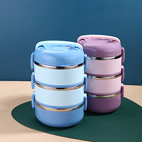 Diluoou Stackable Lunch Box, 3 Tier Stainless Steel Thermal Lunch Box,Insulated Bento Lunch Box For Adult With Lunch Bag & Utensils (Blue) #TOP6