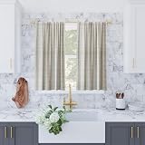 Archaeo Slub Texture Stripe Cotton Cafe Curtain Pair, 52" x 36", Linen/White