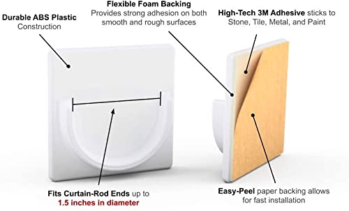 Tagve Adhesive Shower Curtain Rod Holder | Rod Retainer | No Drilling | Stick On | 3M Adhesive | Shower Curtain Rod not included | (White) 1