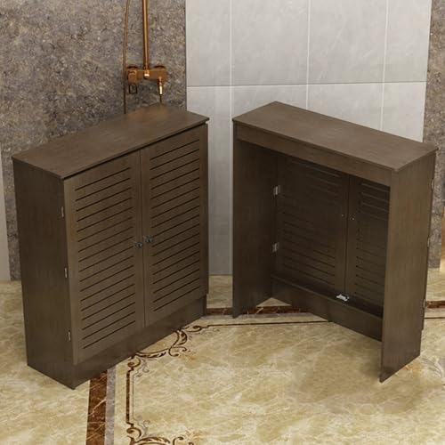Brown PVC Radiator Cover Shelf with 2 Doors, Vertical Grill Slats - Decorative Cabinet for Home, Office, Living Room (90x90x20cm/35x35x8in)