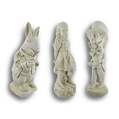 White Alice in Wonderland White Rabbit, Mad Hatter, Alice Garden Statue Set-Resin