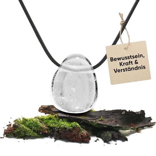 Preisvergleich Produktbild PURAJA Edelstein Anhänger aus echtem Naturstein: Bergkristall / Kristall Kette mit Tropfen Anhänger inkl. edlem Kordband / Premium Heilstein / Glücksstein aus hochwertigen Mineralien
