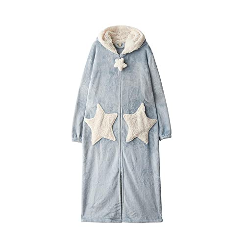 Uteruik Hooded Dressing Gown Robe Zip Up Bathrobe - Flannel Nightwear Shawl for Women and Men, L (#B)