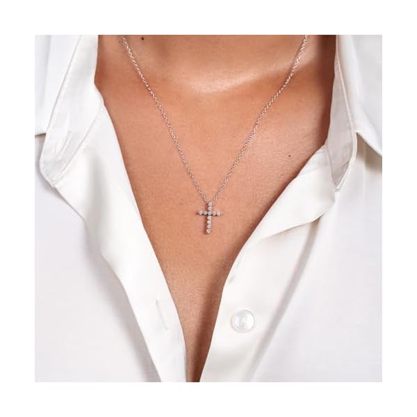 1/5 to 3/4 Carat Diamond Cross Pendant Necklace for Women in 14k White or Yellow Gold (F-G, SI2-I1/I2, cttw) with 18 Inch Silver Chain and Lobster Claw - Image 3