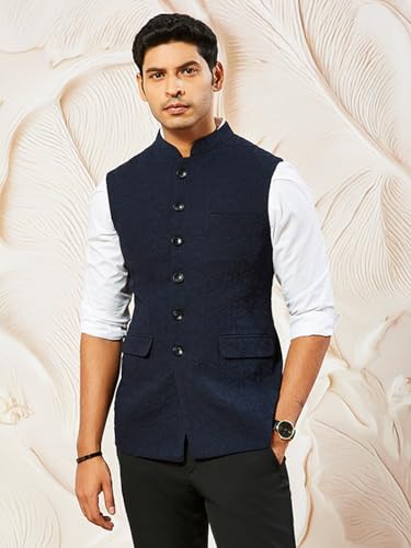 Image of VASTRAMAY Men's - Nehru Jacket, Silk Blend Emboss Fabric nehru jacket For Men, Traditional Indian Festive & Ethnic Wear