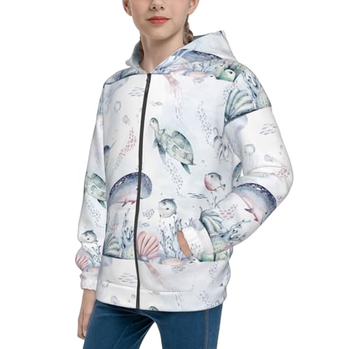 Sea Animals Kid Hoodies Boys Zip Up Sweatshirts Girls Pullover with Pocket - Main Image