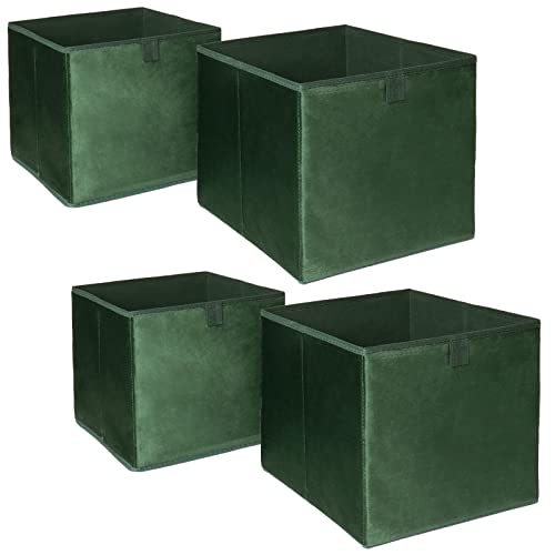 OHS Pack of 4 Matte Velvet Storage Boxes Set Home Bathroom Clothing Collapsible Foldable Toys Pop Up Folding Cube Box, Forest Green
