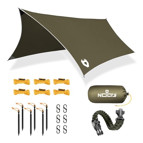 Rain Fly 12x10 Lightweight Survival Camping Tarp; 100% Waterproof; Makes a Great Backpacking Tarp or Hammock Shelter; Comes in Multiple Colors, Survival Bracelet Included; OD-Green