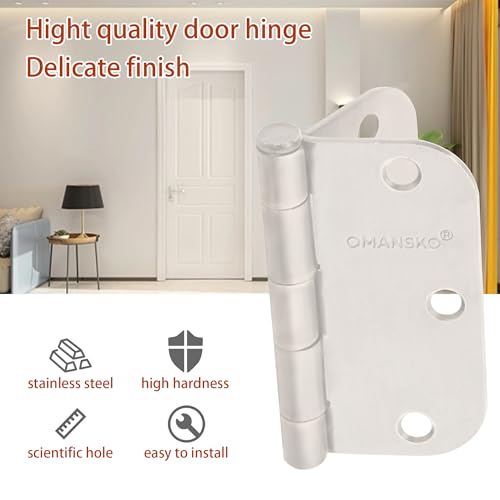 18 Pack Door Hinges, 3.5 x 3.5 Inch White Hinges for Wood 5/8'' Radius Corners Interior Door Hinges, 3 1/2 Inch Hinges for Residential Doors by OMANSKO - Image 4