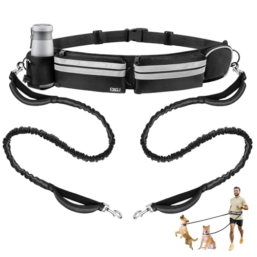 ETACCU Joggingleine für 2 Hunde, Freihändig Laufleine Bauchgurt Hundeleine zum Joggen Laufen Wandern mit Dual Griffe, Reflektierende Nähte, Laufgurt für Große Hunde bis 50kg, 124-180cm
