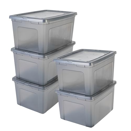 Iris Ohyama Vielseitige Aufbewahrungsboxen, 2L, 5er-Set, Grau, Deckel leicht schließbar, Stapelbar, Plastik, Für Schrank, Regale, Klassenzimmer, Organisation, Spielzeug, Kunstbedarf, Schuhe, MCB-50