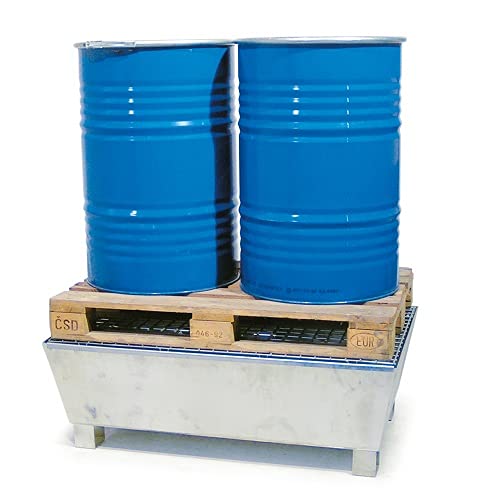 Bac de rétention 2 fûts caillebotis électroforage galvanisé à chaud 1278x738x360 mm charge 700 kg