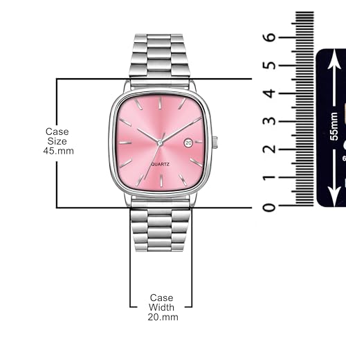 Image of Acnos Luxury Square Dial Quartz Watch for Men & Women - Stainless Steel Bracelet, Minimalist Analog Wristwatch with Date Window Pack of 1