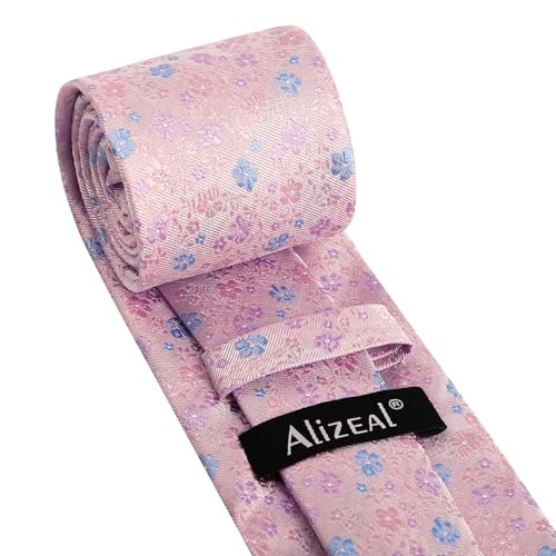 Image of Alizeal Mens 3.15inches Exquisite Floral Tie with Small Flower Printed Pocket Square
