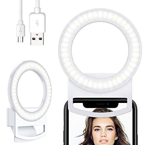 YockTec Selfie Licht,56 LED Ringleuchte,Selfie Licht Handy, Selfie Ring Licht mit 3 Farben und 3 Einstellbare Helligkeiten,USB Wiederaufladbar LED Ringlicht für Selfie/Shooting/YouTube-Zusatzlicht
