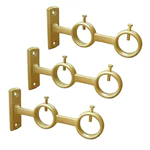 Kowibcl Double Curtain Rod Brackets, 3Pcs Curtain Rod Brackets with Screws Package for Living Room Bedroom Curtain rods, Drapery Rods,Gold