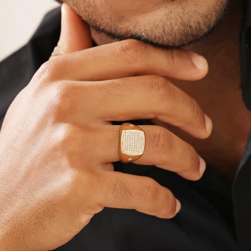 Image of ZAVYA 925 Sterling Silver CZ Studded Gold Plated Ring for Men | Gift for Men and Boys | With Certificate of Authenticity and 925 Hallmark