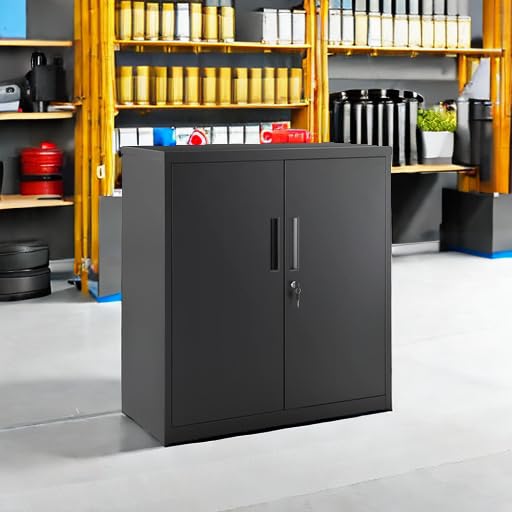 Image of SONGMICS Metal Garage, for Home Office, Printer Stand, wtih Lock, Black UOMC013B01