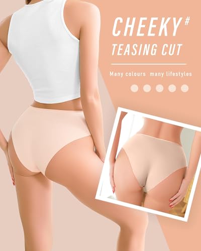 Image of UNDER THE SEA Seamless Underwear for Women Plus Size Mid Rise Lingerie Brief Sexy No Show Panties Womens Cheeky 5 Pack XS-3XL