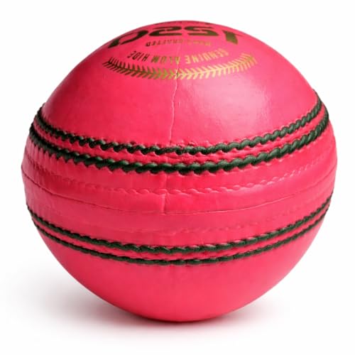 Image of KHELSPACE KS-20 Pink Leather Cricket Ball - Hand-Stitched for Match Play and Training, Premium Durability