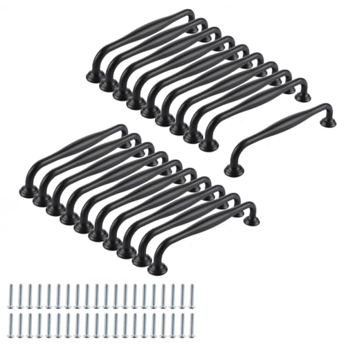 YAYODS Lot de 20 Poignée de Placard Noire 128 mm - Poignée de Meuble en Alliage d'Aluminium Antirouille - Poignées de Cuisine Ergonomiques avec Vis pour...