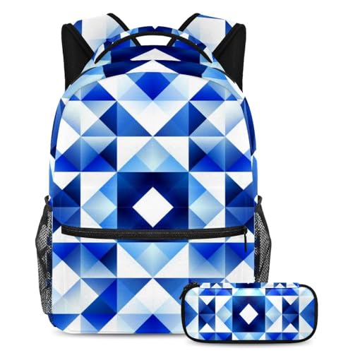Sac à dos cartable drapeau bleu 62 grand format imprimé mosaïque avec trousse