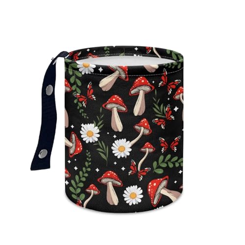 Image of Car Trash Garbage Can Mushroom Daisy Leaves Print Reusable Portable Car Garbage Bin Easy to Clean Collapsible Waste Multipurpose Bin Car Accessories Interior