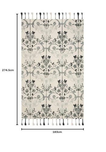 Image of Modern Floral Hand Tufted Loop Pile Carpet for Living Room & Bedroom Ivory & Multi Colour 6x9 Feet Carpet