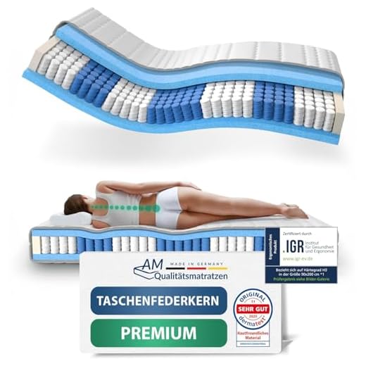 AM Qualitätsmatratzen Hochwertige 7-Zonen Taschenfederkernmatratze 90x200cm - 24 cm Premiumhöhe - Tonnentaschenfederkernmatratze 90x200 cm - H3