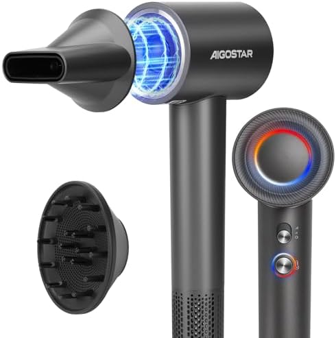 Aigostar Secador Pelo Profesional,200 Millones de Iones, 55dB, Alta Velocidad Secador 110.000 U/min, Secado Rápido, Difusor, Control Inteligente de Te...