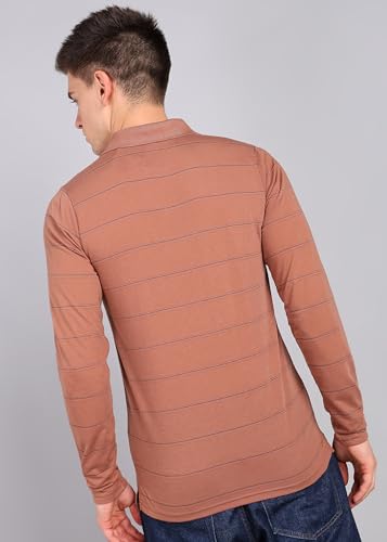 Image of INKKR Men Full Striped Polo Neck Cotton Blend T-Shirt