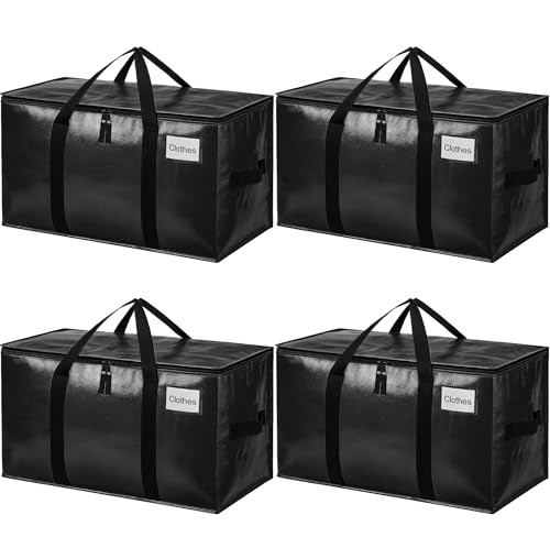 Image of BAGAIL Heavy Duty Moving Bags with Strong Handle, Extra Large Moving Boxes, Storage Tote for Clothes, College Moving Supplies(Black, 4 Pack)