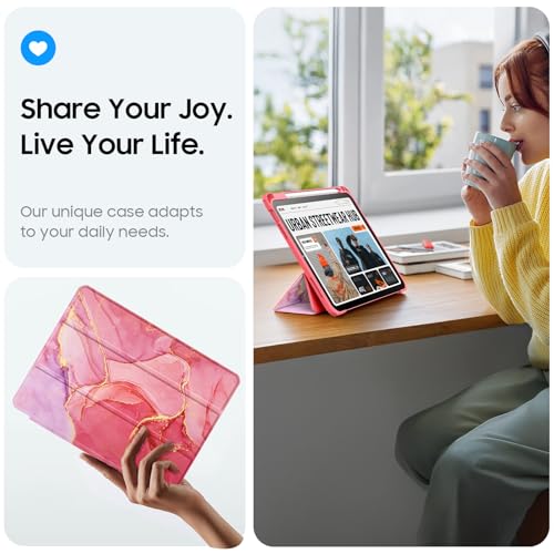 FINTIE Hybrid Case for iPad (A16) 11th Gen 11-inch (2025) & iPad 10th Gen 10.9-inch (2022) - Shockproof Clear Acrylic Back with TPU Frame, Built-in Pencil Holder, Auto Wake/Sleep, Marble Pink - Image 4