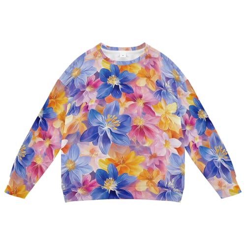 JUNZAN Spring Flowers Blue Kids Girls Sweatshirt Hoodie Long Sleeve Hoodie for Boys Party 4T