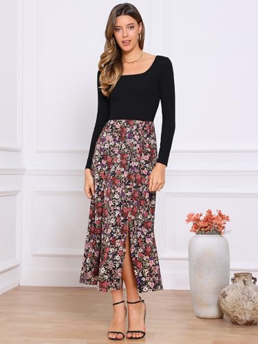 Robe trapèze florale col carré avec coupe patchwork fluide et flatteuse