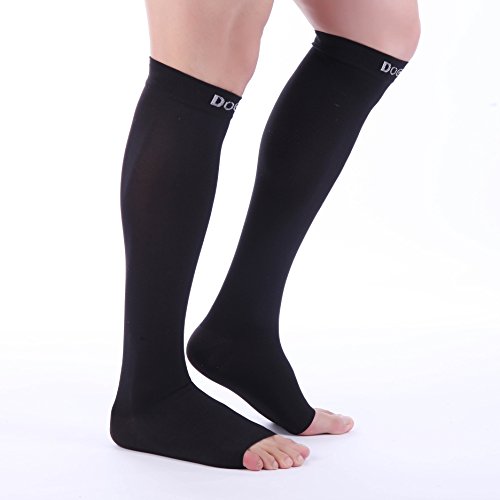 Black, X-Large : Premium Open Toe Compression Socks 1 Pair 30-40 mmHg Medical Grade Support Graduated Pressure Recovery Circulation Varicose Spider Veins Airplane Maternity Stockings Doc Miller