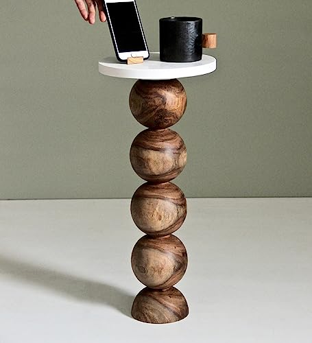 Image of Liva Solid Wood End Table - Abstract Designer Side Table for Living Room and Bedroom - Brown Finish, Sheesham Ball Pack Sofa Table |