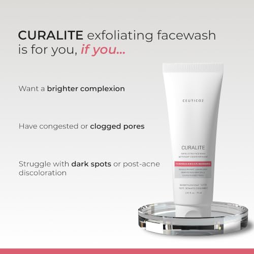 Image of Ceuticoz Curalite Exfoliating Facewash | For Dullness & Uneven Skin Tone | Gently exfoliates & refines texture | Glycolic Acid & Niacinamide | All Skin Types | 75ml