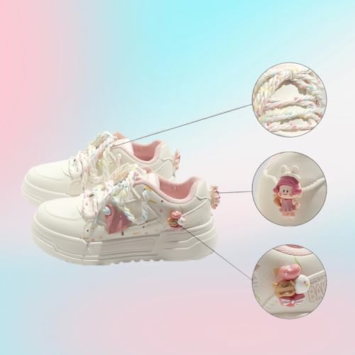 Cute Y2K Platform Sneakers Women, Kawaii Trendy Cartoon Decor, Casual Sport Fashion Streetwear Girls Candy Colors Thick Sole2