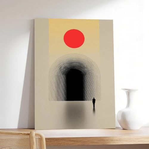 Idée cadeau poster abstrait géométrique soleil rouge sur toile - 7