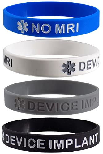 4 bracelets d'alerte médicale No MRI device IMPLANT en silicone