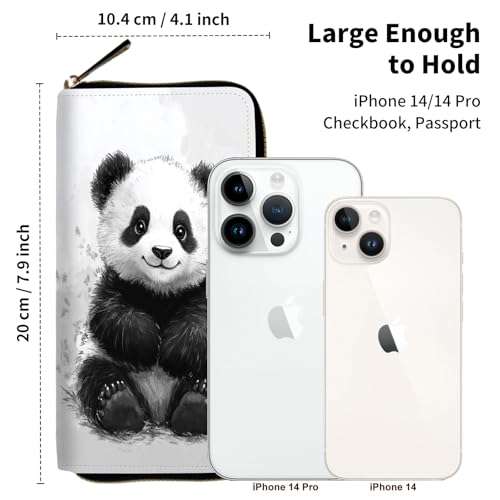RFID Blocking Wristlet Wallet for Women – Slim PU Leather Zipper Clutch, Cute Credit Card Holder Purse with Wrist Strap for Ladies,Cute Panda3