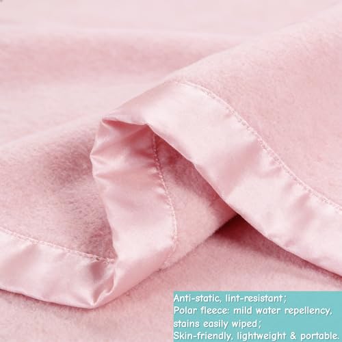 Image of American Baby Company Fleece Blanket (30 inch x 40 inch) with Silk-Like Satin Trim, Soft, Warm & Cozy, Pink, for Boys and Girls, Perfect for Baby Carrier, Stroller, Travel and Gifting