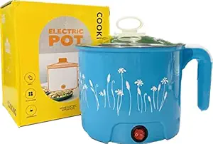 KRIYA electric cooking pot Multiifunction Mini Cooker Kettle with Glass Lid Base Cooking Pot Noodle Maker Egg Boiler hot Pot Vegetable and Rice & Pasta Porridge for Home, Office,Travel