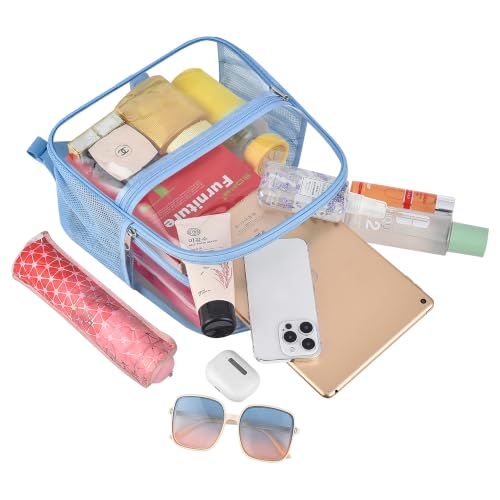 Image of Busiuw Clear Backpack for Stadium Events 12x12x6 Mini Small Sports Fan Backpacks with Front Pocket for Concert Sport Events Work Travel(Sky blue)