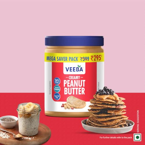 Image of Veeba Creamy Peanut Butter| High Protein | Naturally Gluten Free | Vegan | Trans Fat Free | No Added Preservatives | No Added Colour & Flavour | Non GMO | 900g
